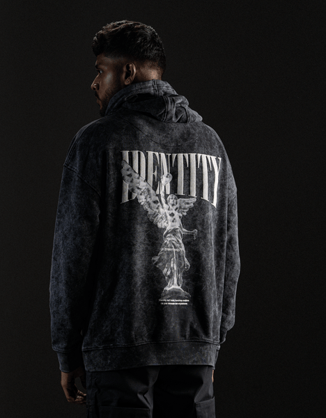 Angel Grey | Drop Shoulder Hoodie Black | Optic Wash