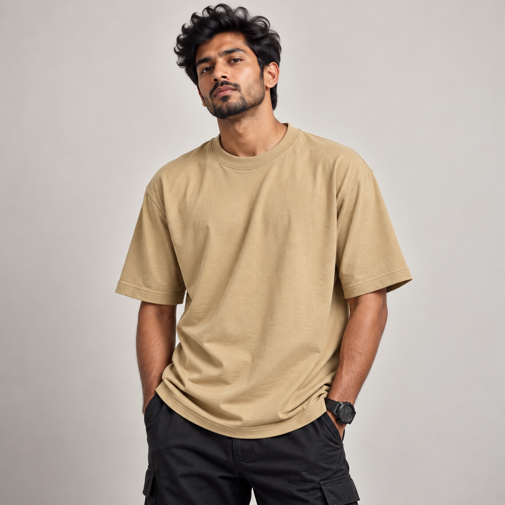 Beige oversized plain t-shirt