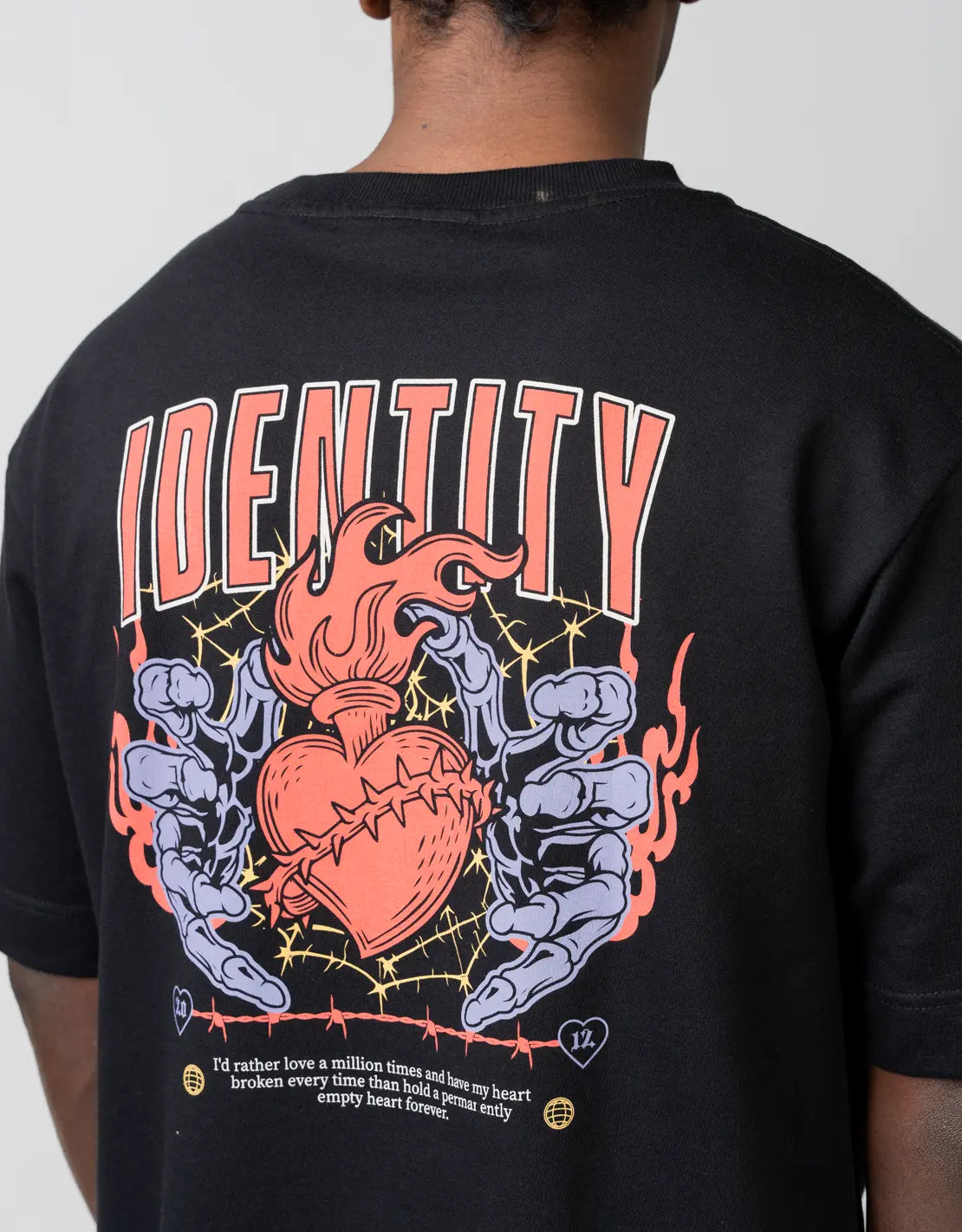 broken heart black oversized t-shirt identity angi clothing