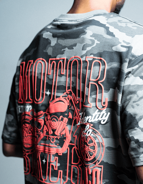 Moto Rider | Camouflage | Identity Is Everything | Oversized T-shirt | Black & Grey