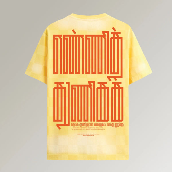 Enni Thuniga Thirukkural | Oversized Tamil T-shirt | Yellow Checkered