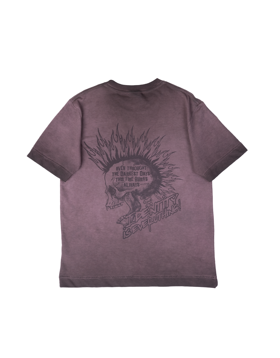 Firepunk oversized brown tshirt with pigment print identity is everything print 