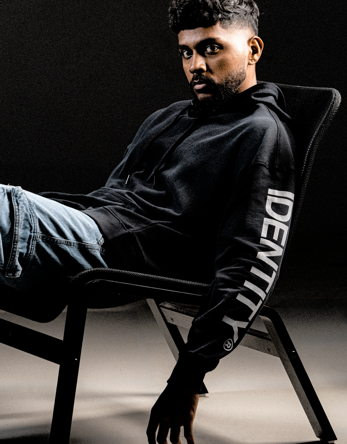 Identity On Sleeves  Drop Shoulder Hoodie Black angi clothing