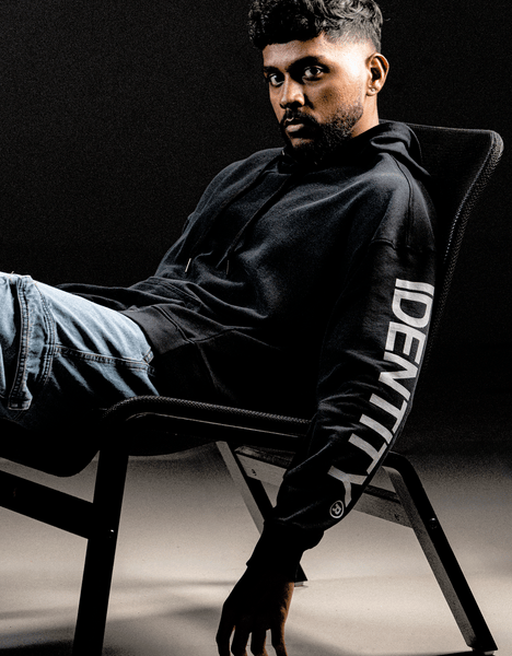 Identity On Sleeves  Drop Shoulder Hoodie Black angi clothing