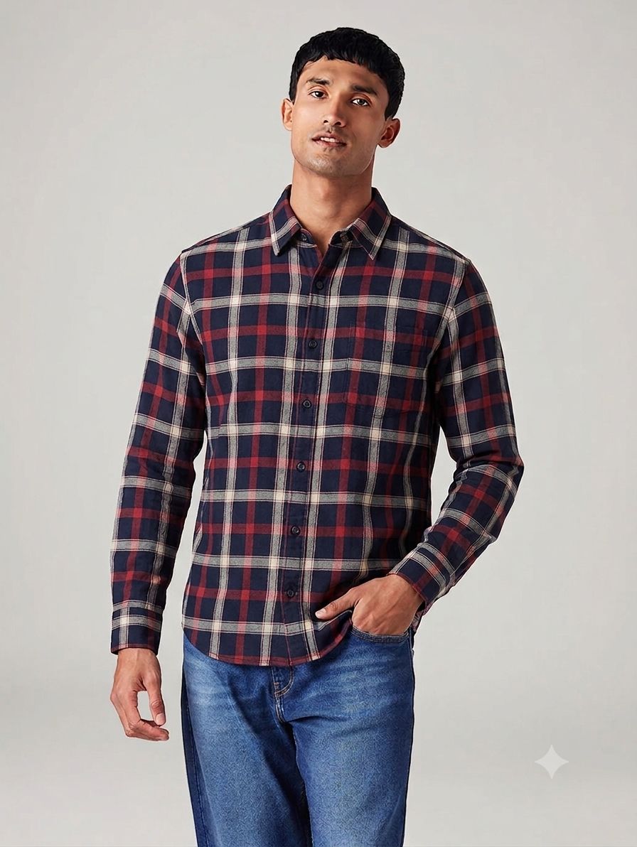 Checked Shirt | Identity | Navy Blue & Red
