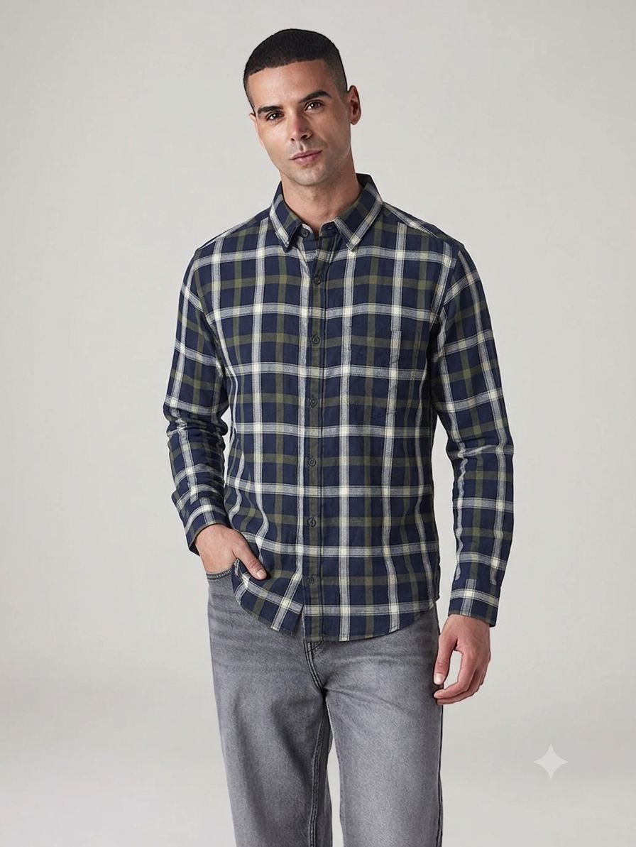 Checked Shirt | Identity | Navy Blue & Green