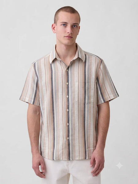 Striped Shirt | Identity | White & Brown
