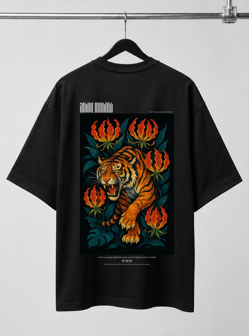 Adaiyalam Puli | Oversized T-shirt | DTF Print | Black