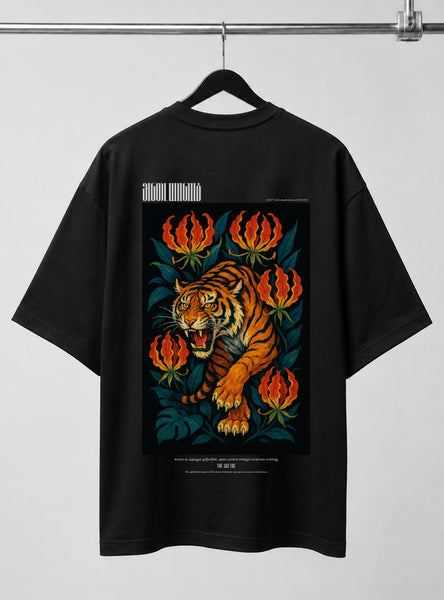 Adaiyalam Puli | Oversized T-shirt | DTF Print | Black